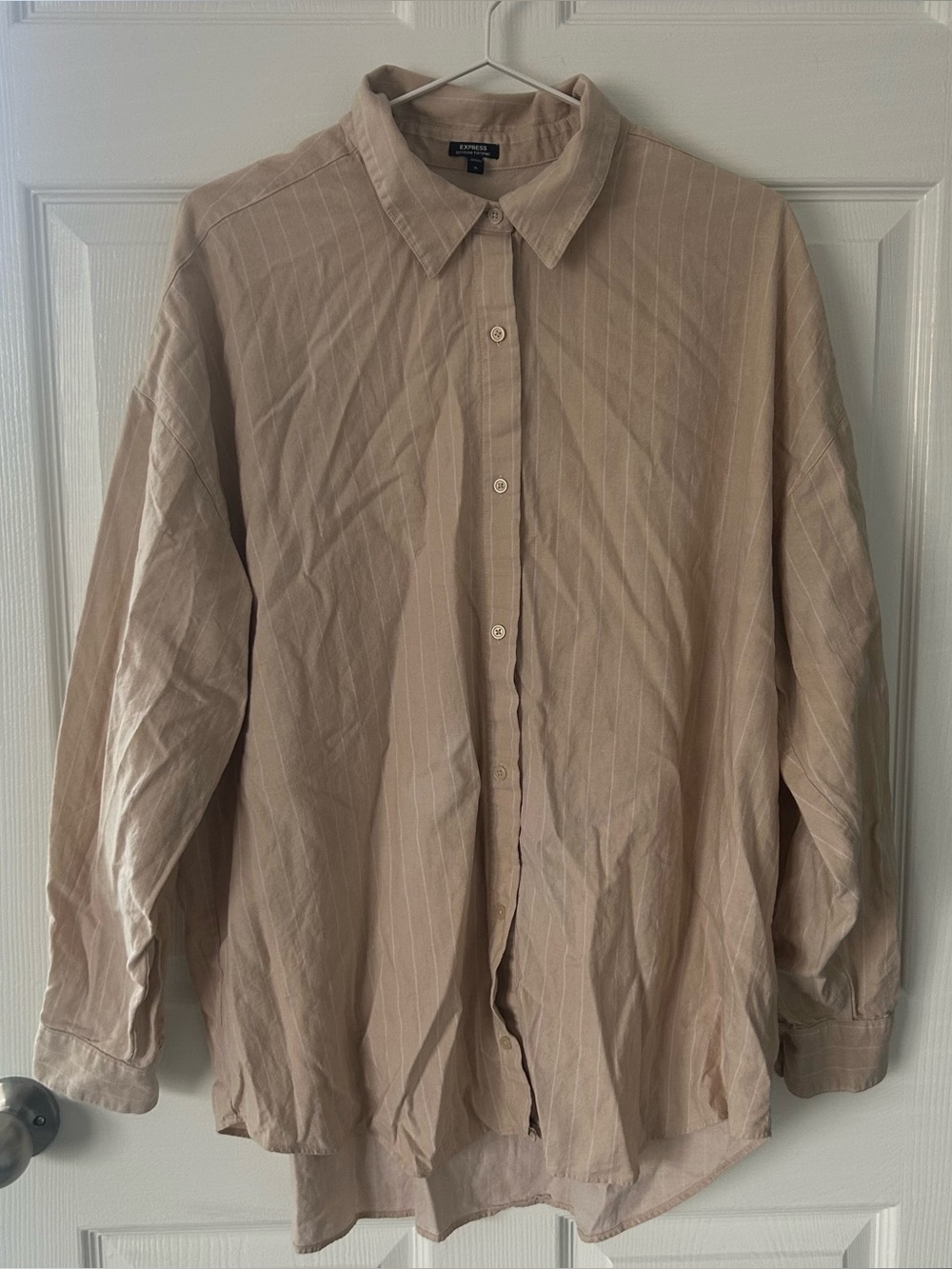 Express Boyfriend Portofini Linen Button Down Shirt Size XL Extra Large Neutral